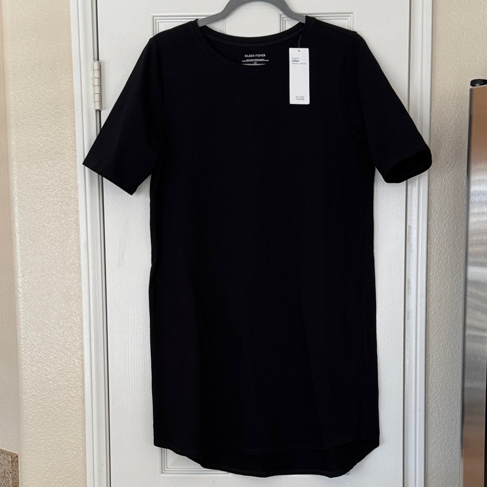 Eileen Fisher Organic Cotton Stretch Jersey Knee Length Dress $158 MSRP